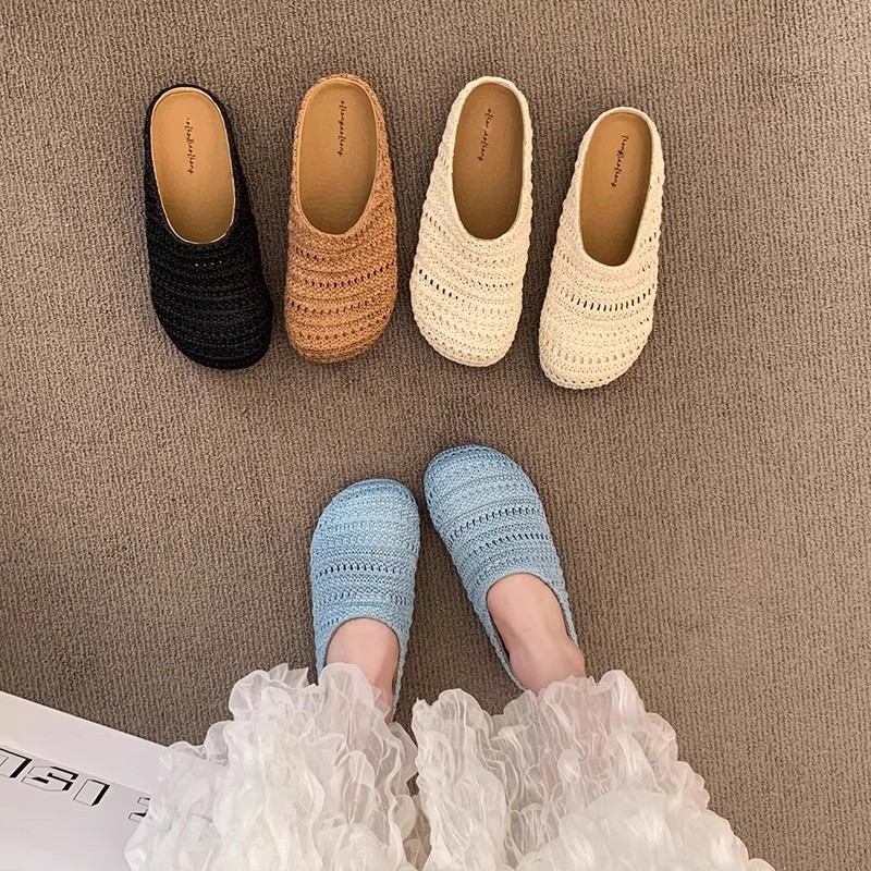 Mule Slip On - Women Raffia Woven Mule Slippers Summer