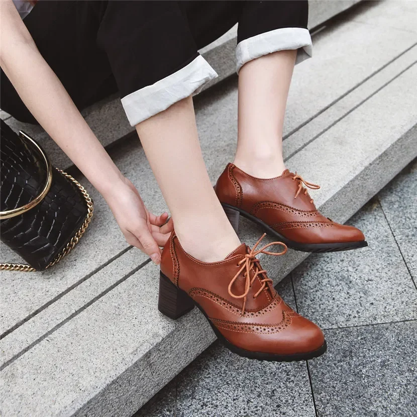 British Women Oxfords High Blo - огляд і ціна Oxford Lace Up Women